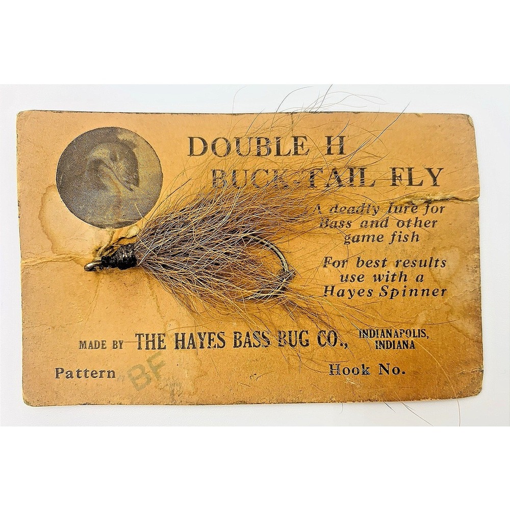 Antique Hayes Bass Bug Co Double‎ H Buck-Tail Fly Fishing Lure Vintage